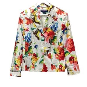 Rena Rowan Gardencore White Floral Blazer. Size 16